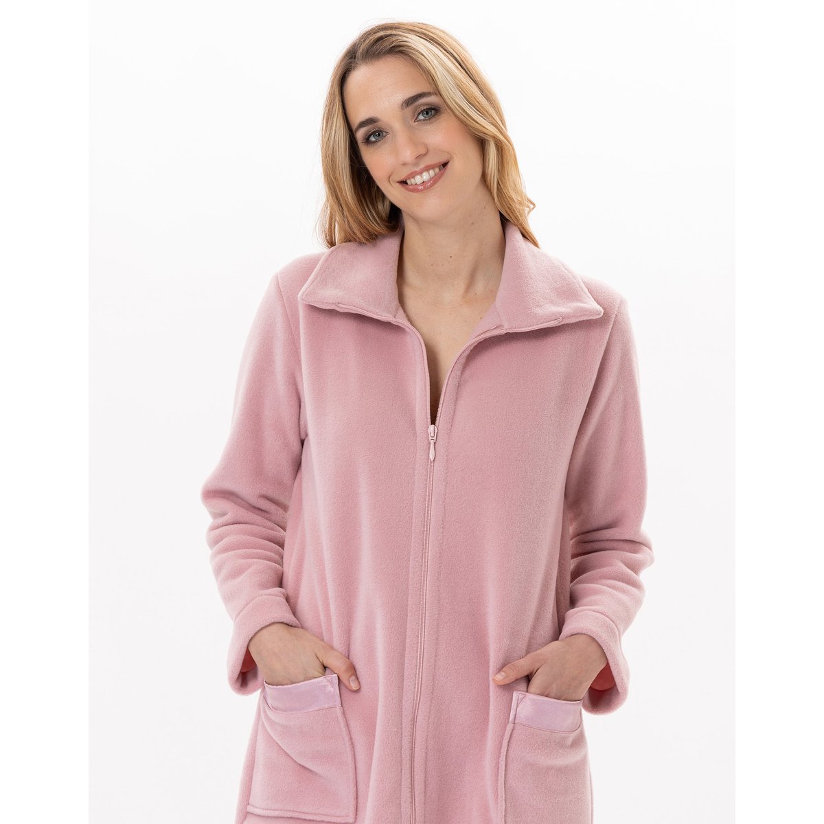 Robe de chambre zippée en polaire ESSENTIEL H54A rose, LE CHAT