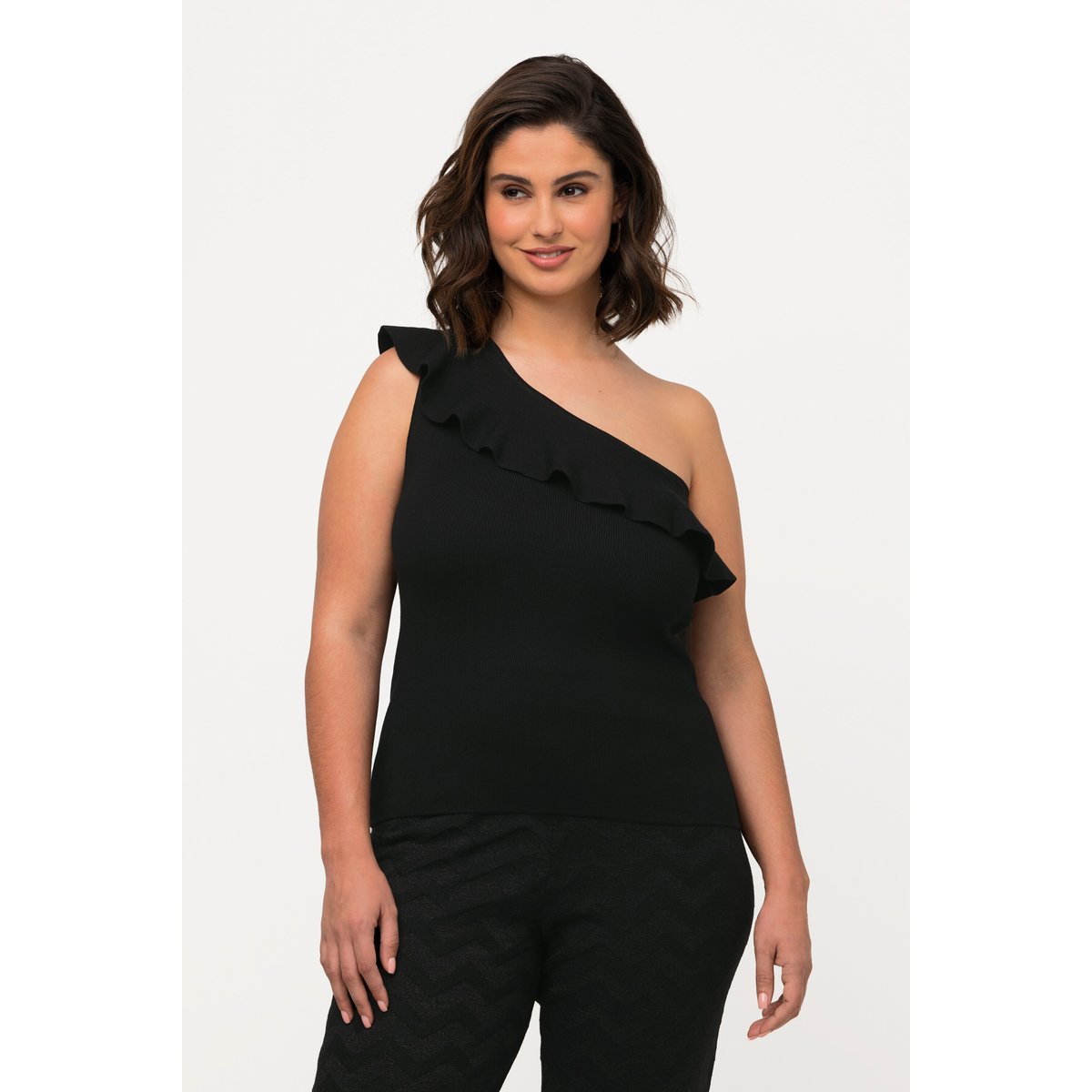 Débardeur asymétrique en maille, col rond noir, ULLA POPKEN