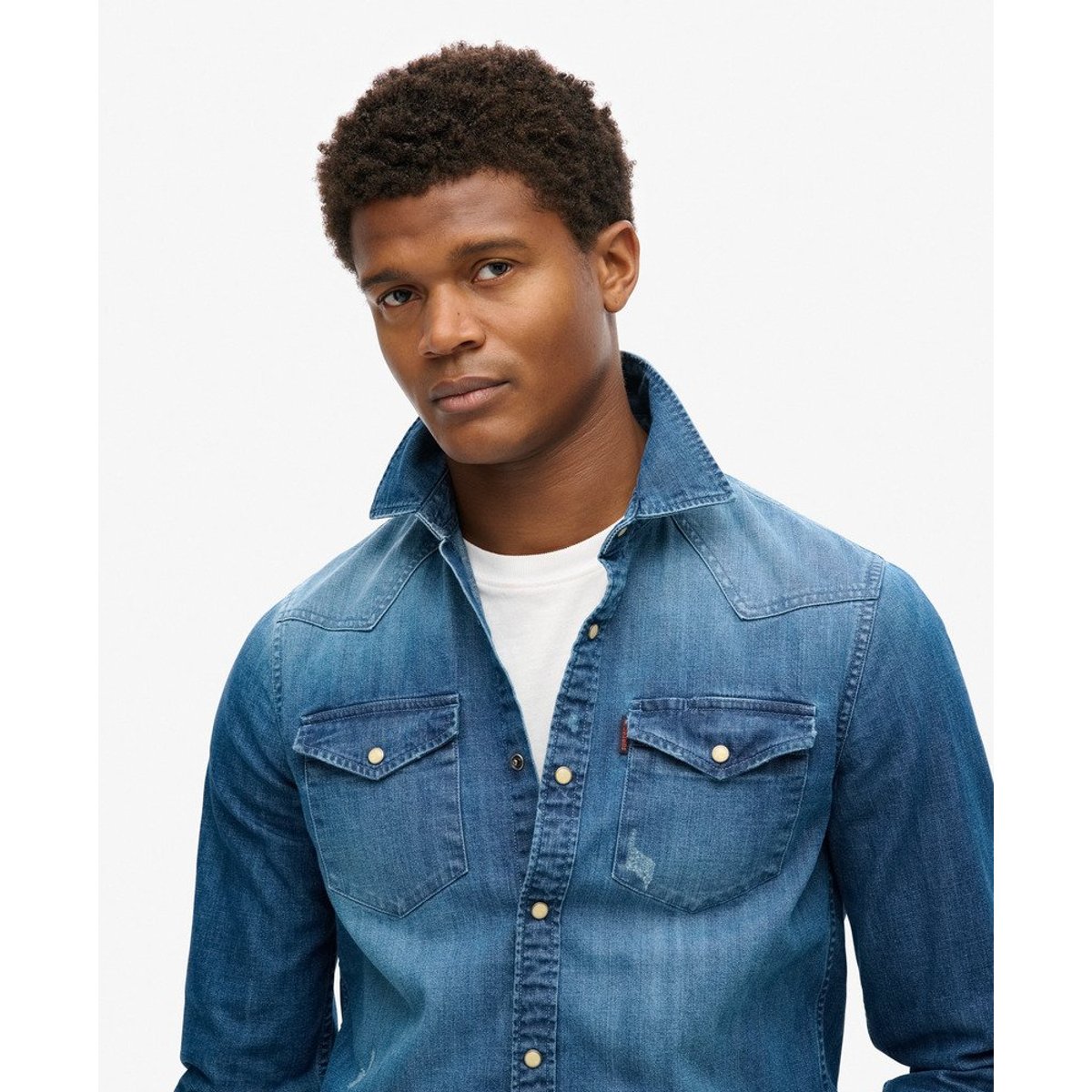 Chemise western vintage bleu moyen, SUPERDRY