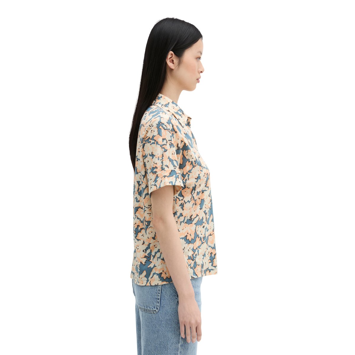 Blouse en jersey regular en single jersey léger bleu moyen, MARC O'POLO