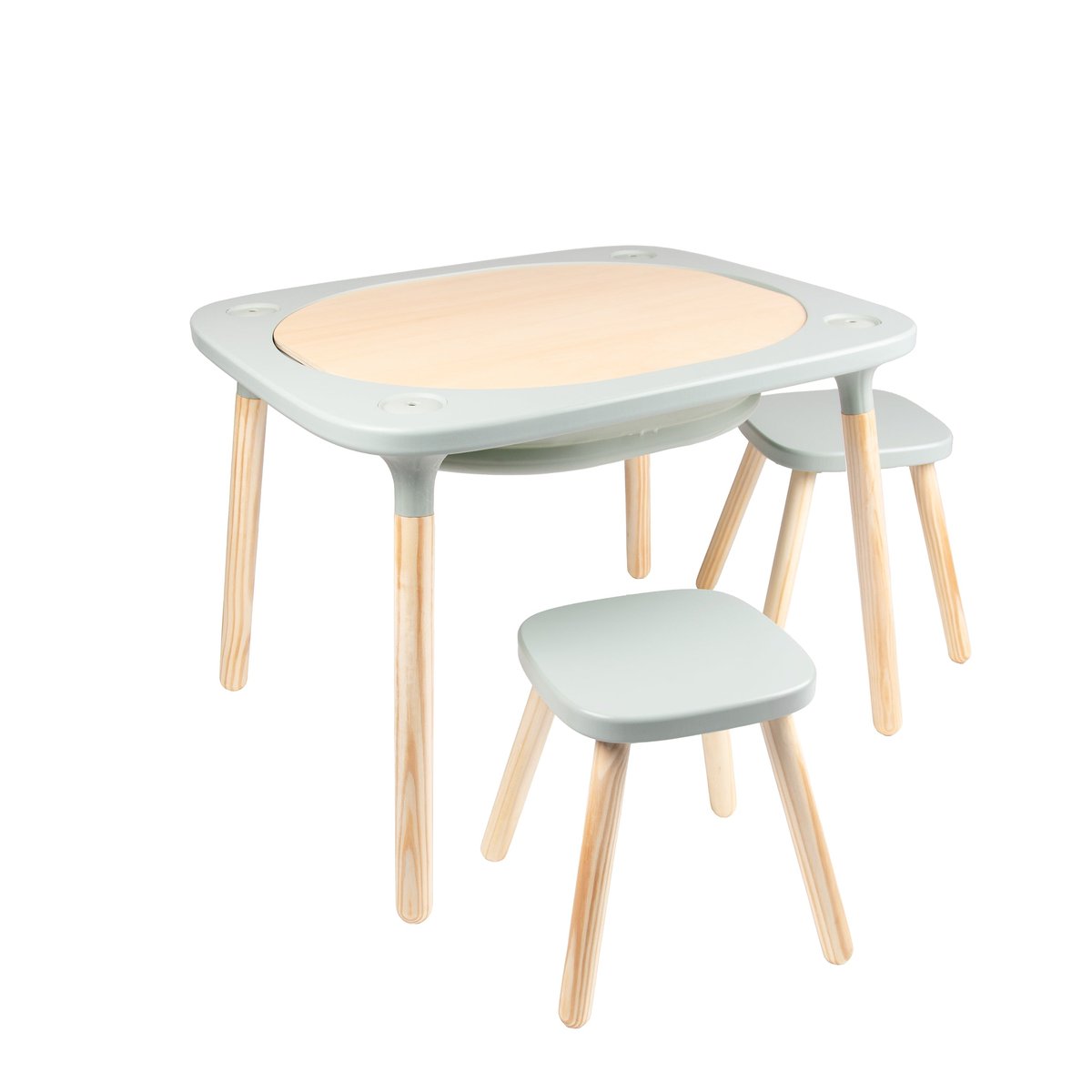 Table de jeux 4 en 1 avec 2 tabourets vert sauge, ACTIVE TOTS