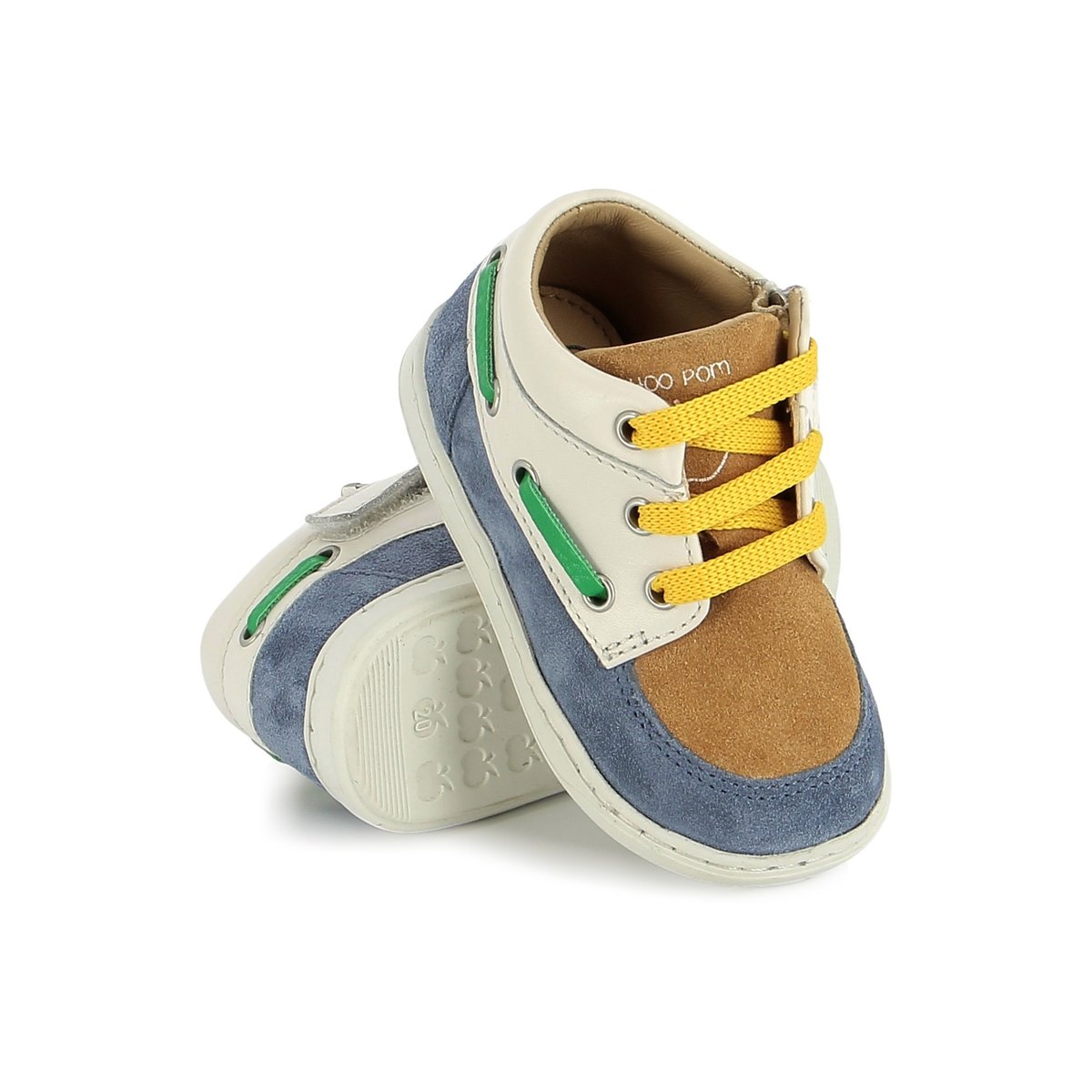 Baskets à lacets et à zip BOUBA BOAT blanc jeans camel, SHOO POM
