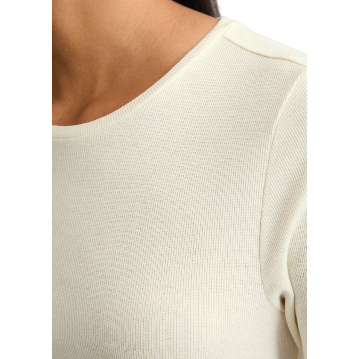T-shirt long slim en jersey côtelé doux blanc, MARC O’POLO DENIM
