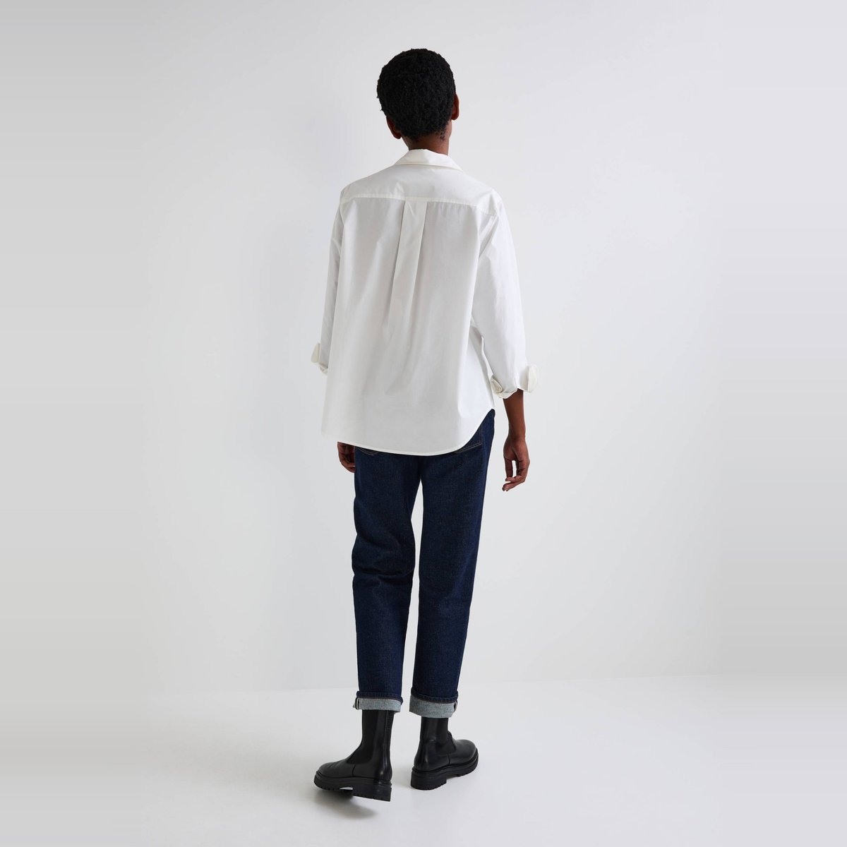 Chemise manches longues unie en coton BIO GOTS blanc, MONOPRIX