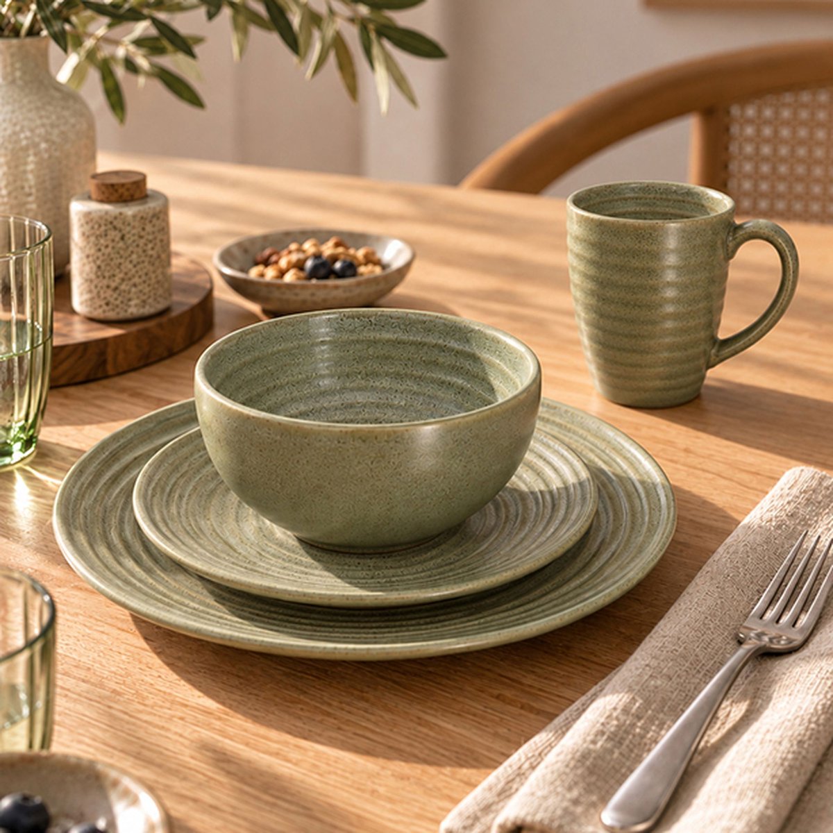 Lot de 6 mugs 37cl en grès, TURBOLINO vert, NOVASTYL