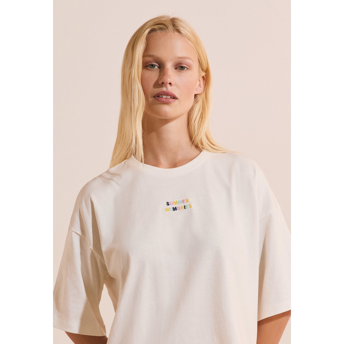 T-shirt de pyjama en coton avec écriture ALMIA ecru, ETAM