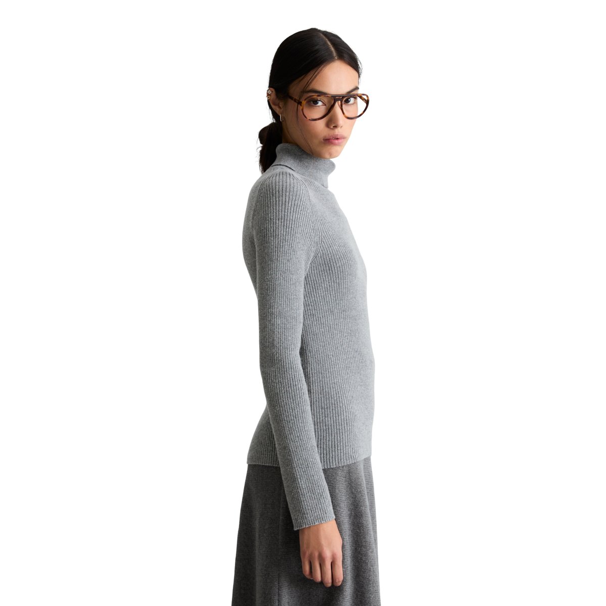Pull à col roulé ajusté en un mélange doux de laine vierge et de viscose gris, MARC O’POLO DENIM