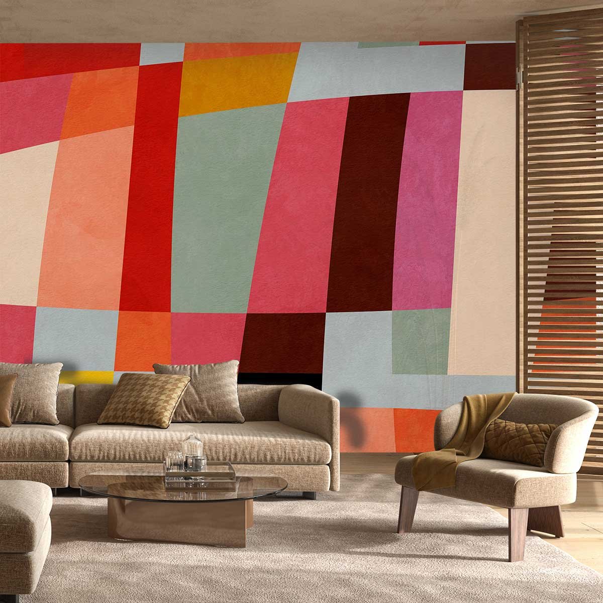 Papier peint damier coloré intissé, HEXOA