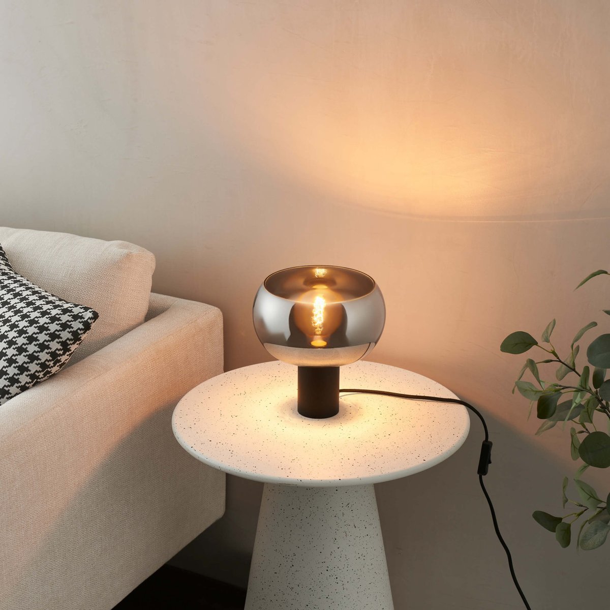 Lampe à poser verre fumé et marbre - MILAN gris fumé, KOSILUM