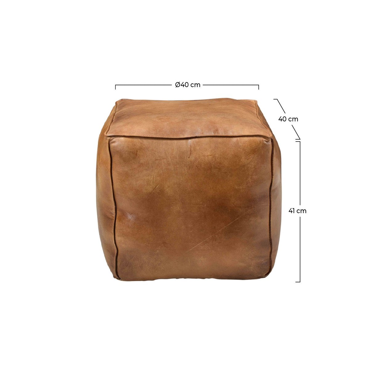 Pouf carré en cuir 40 cm - ARRAH marron vieilli, MAISON PAVANE