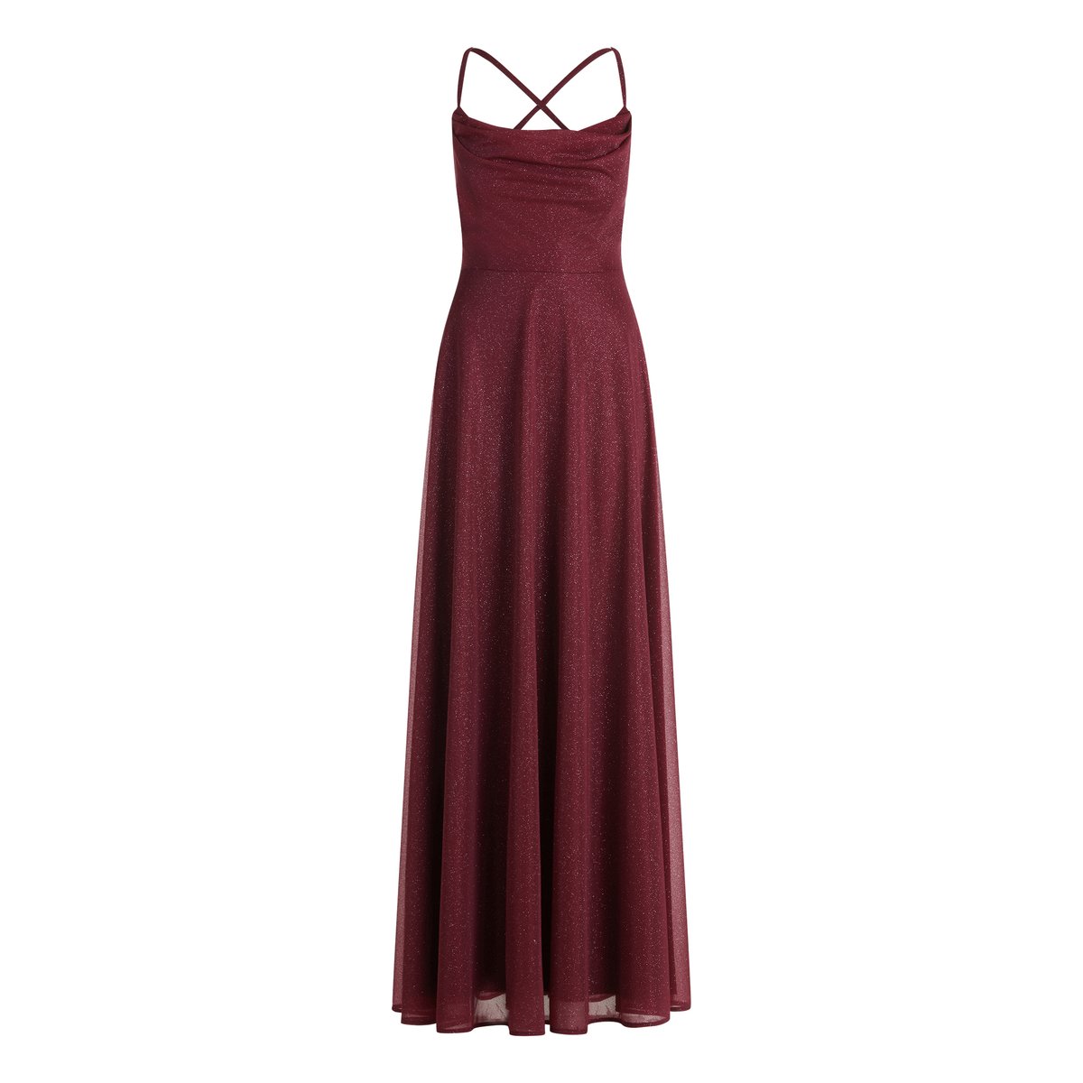 Robe de soirée à encolure bénitier rouge/gris, VERA MONT
