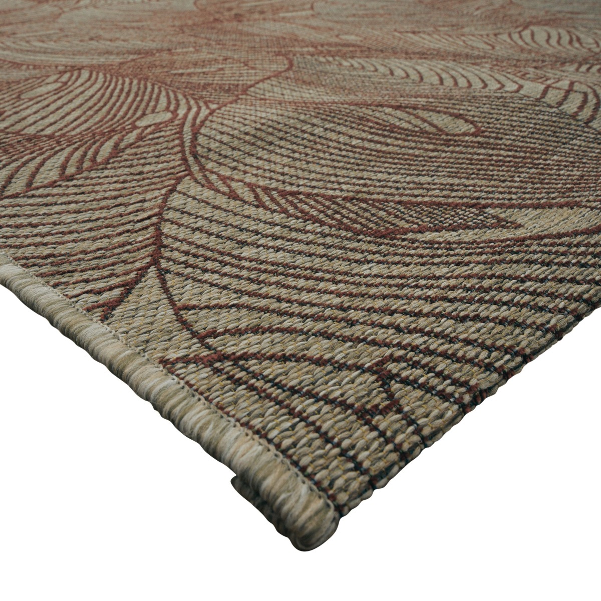 Tapis extérieur intérieur  bordeaux motif feuillage ORSA beige et bordeaux, THE DECO FACTORY