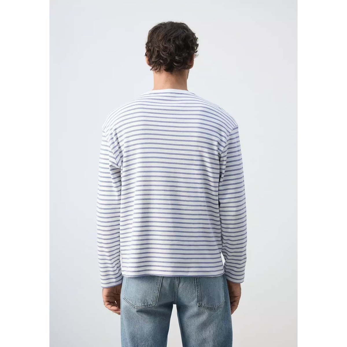 T-shirt 100 % coton rayures blanc, MANGO MAN