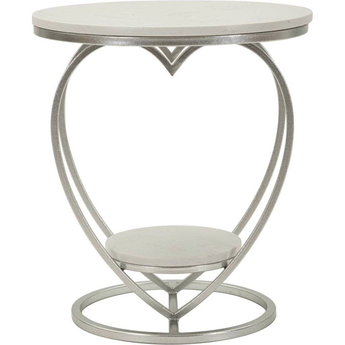 Table d'appoint cœur en fer plateau effet marbre argenté et blanc effet marbre, RECOLLECTION