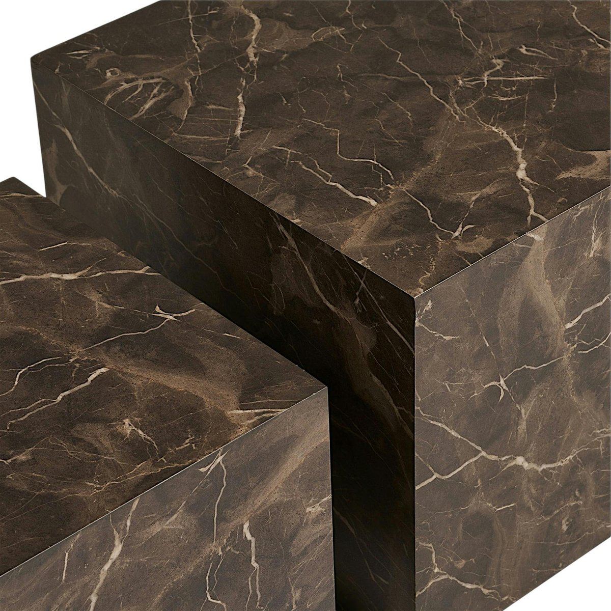 Table basse cube design effet marbre brun (lot de 2) TORANO marron, PIER IMPORT