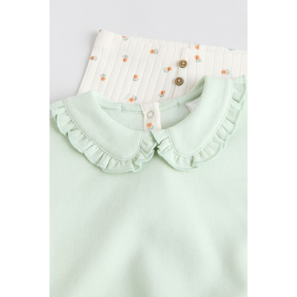 Sweat col à volants et legging bébé, 2 pièces vert sauge/crème ditsy, NEXT