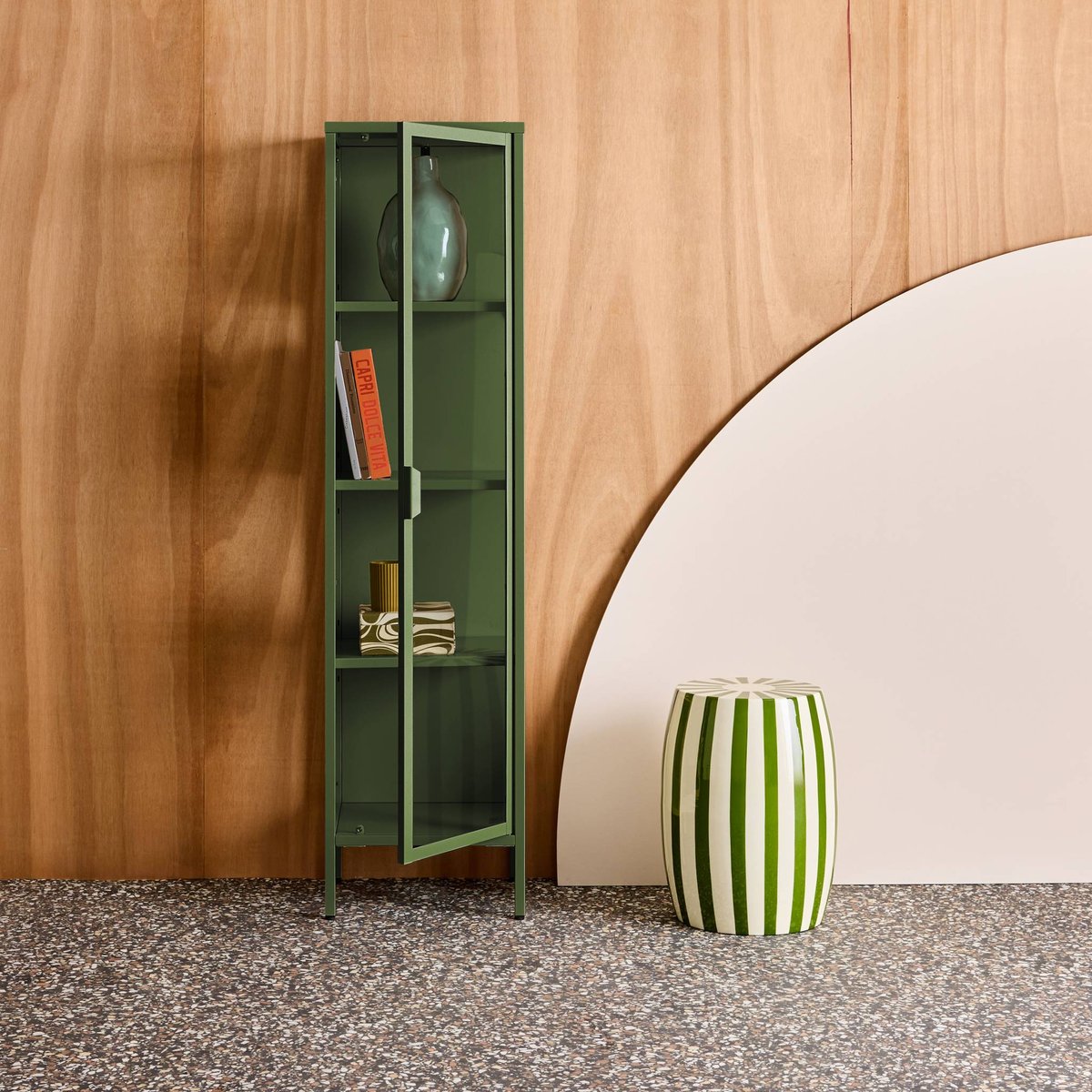Buffet de rangement acier et verre trempé 1 porte 160cm ARKANSAS vert, SWEEEK