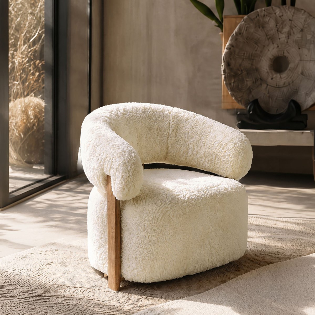 Fauteuil arrondi en tissu doux, NOUBIA beige, NOW'S HOME