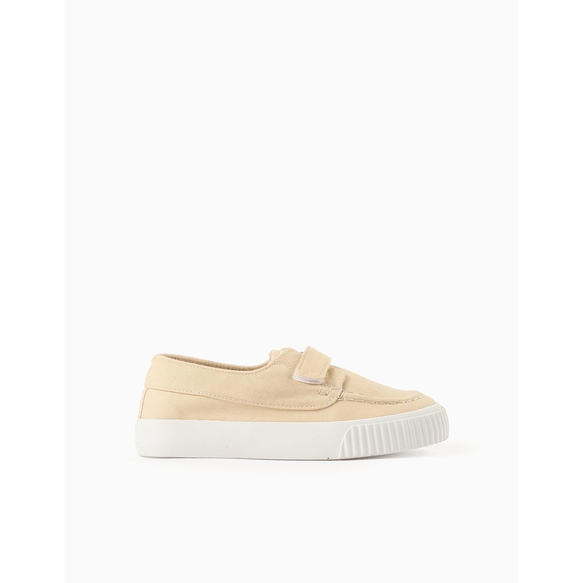 Chaussures bateau en toile avec bride à scratch beige foncé, ZIPPY