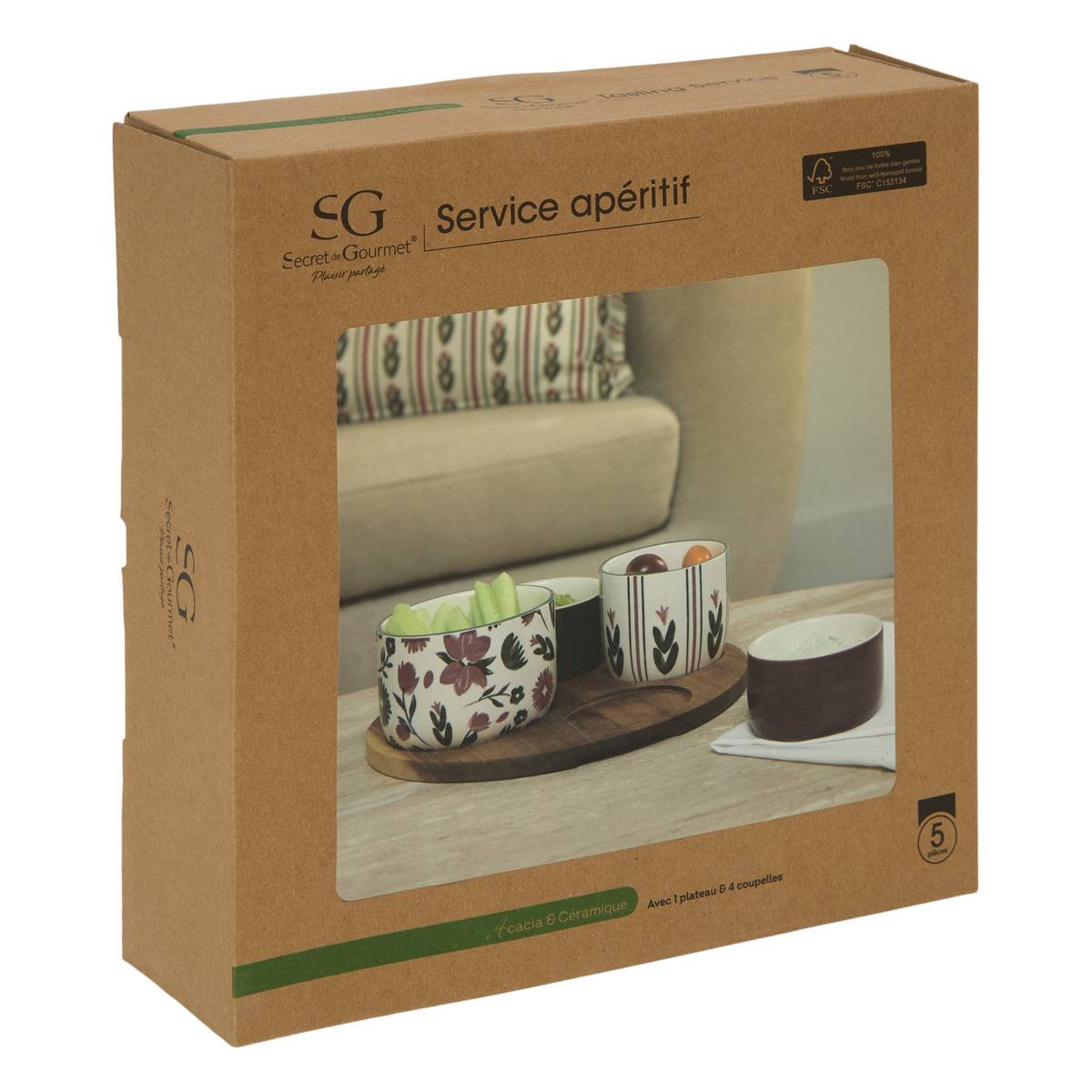 Service apéritif 5 pièces en grès MONA multicolore, ATMOSPHERA