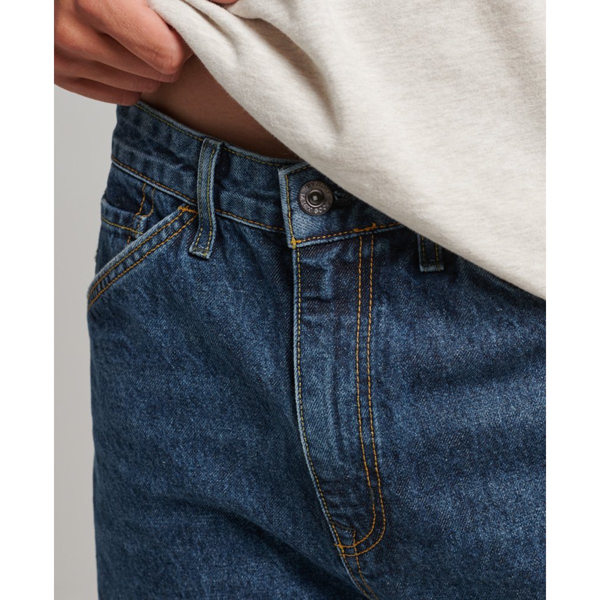 Jean Carpenter en coton bio palmiers bleu foncé, SUPERDRY