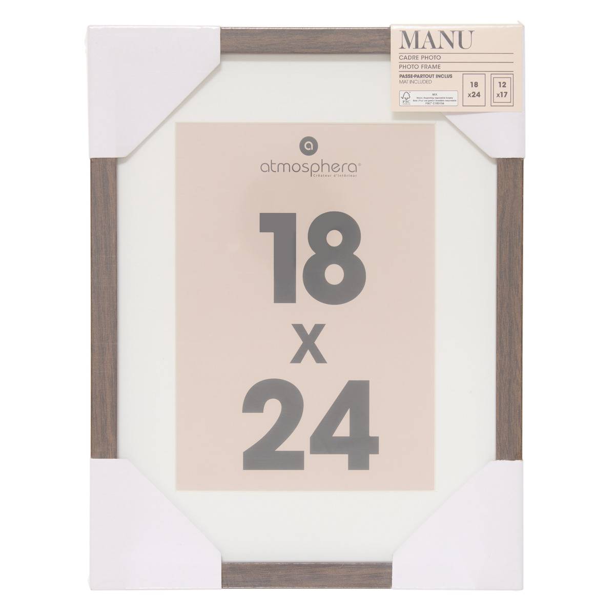 Cadre-photo rectangulaire MANU marron tonka, ATMOSPHERA