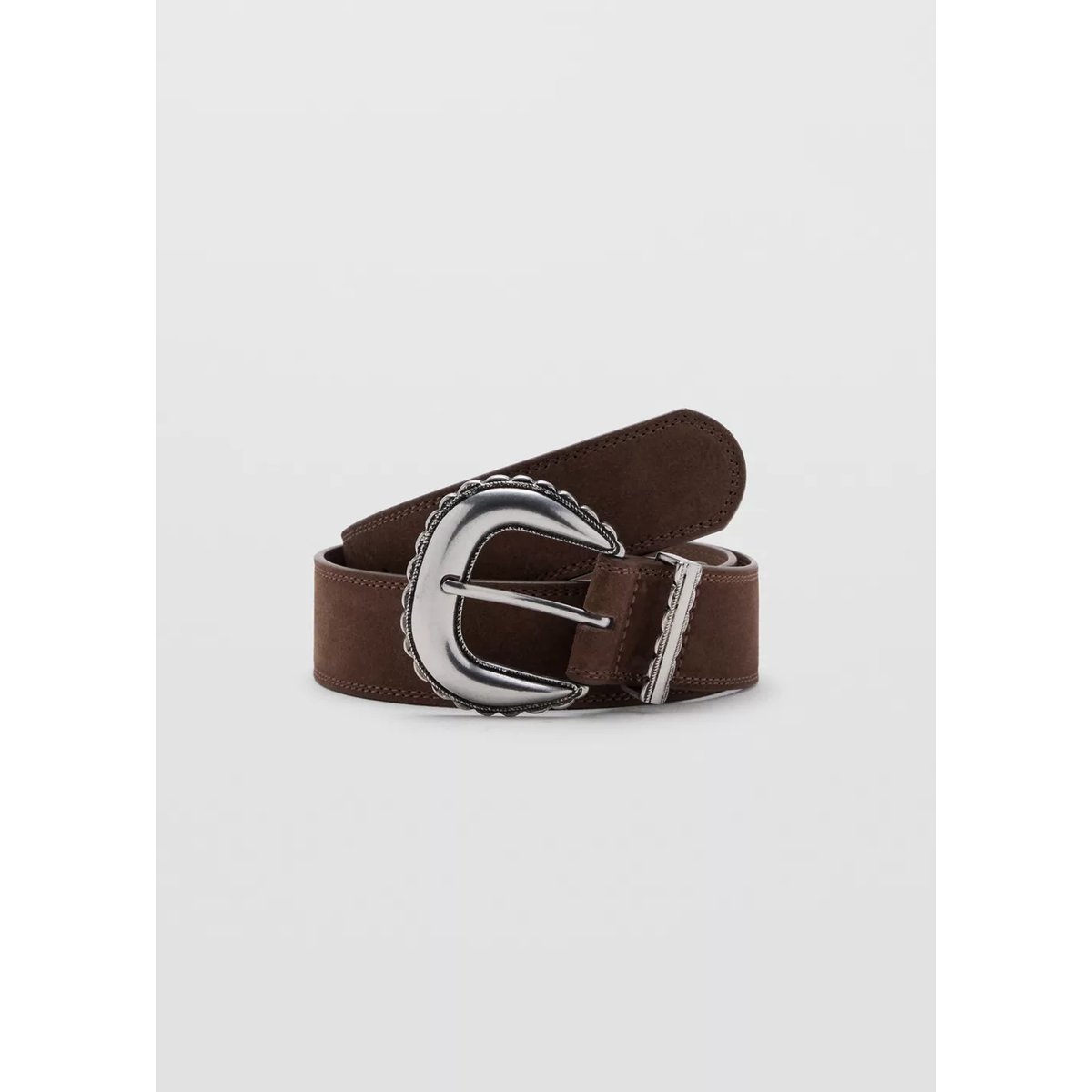 Ceinture cuir boucle gravée marron, MANGO