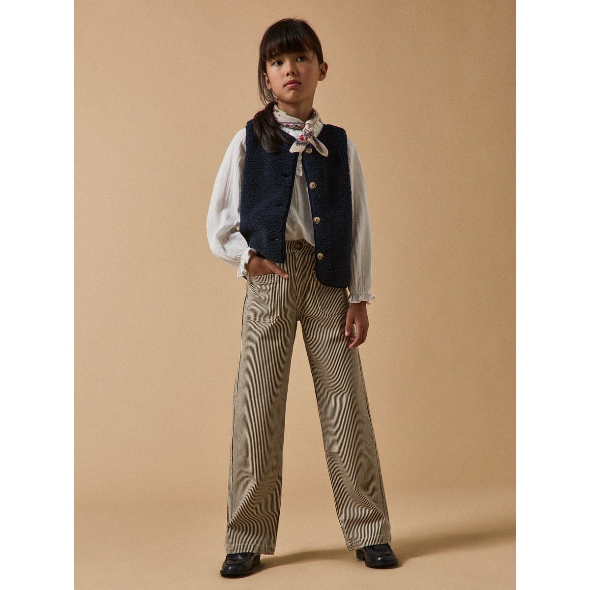 Pantalon droit rayé rayure marron, CYRILLUS