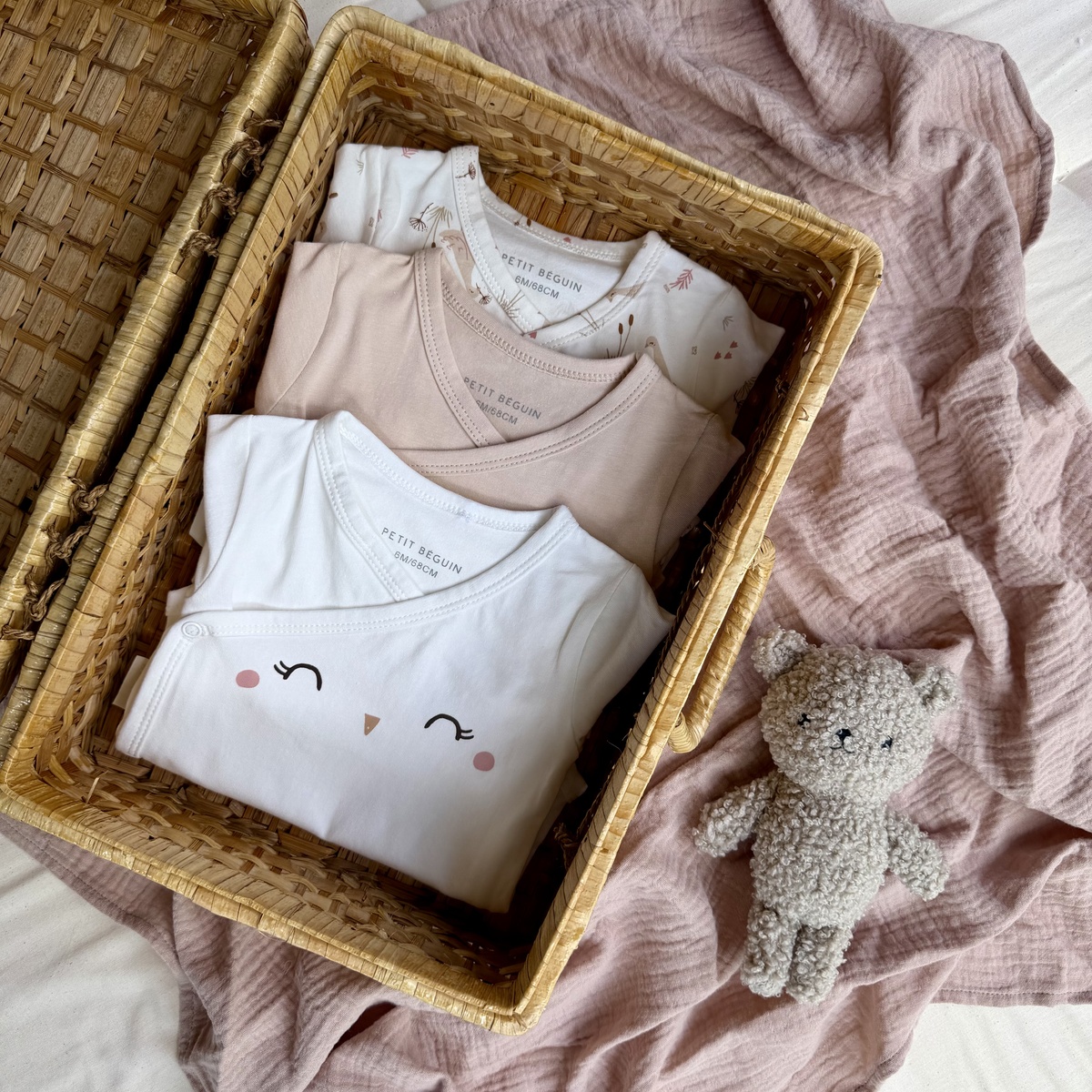 Lot de 3 bodies bébé manches longues ouverture croisée Margot ecru, PETIT BEGUIN