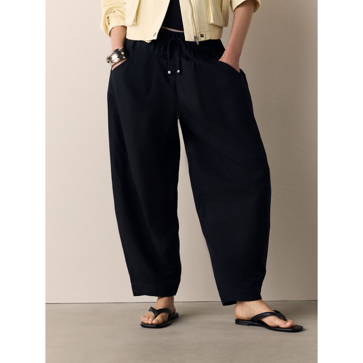 Pantalon large en lin et coton, lot de 2 noir/marron chocolat, NEXT