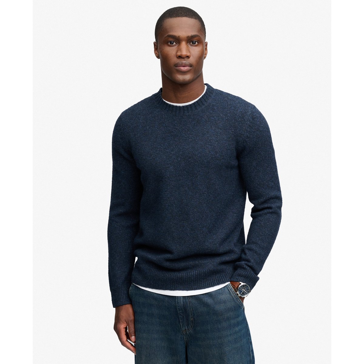 Pull à Manches Torsadées Brossé bleu marine foncé chiné, SUPERDRY