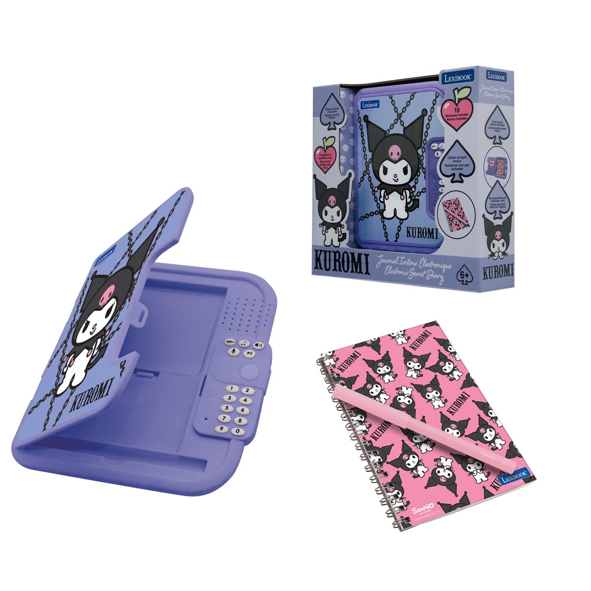 Journal intime électronique avec coffre-fort Kuromi couleur unique, LEXIBOOK