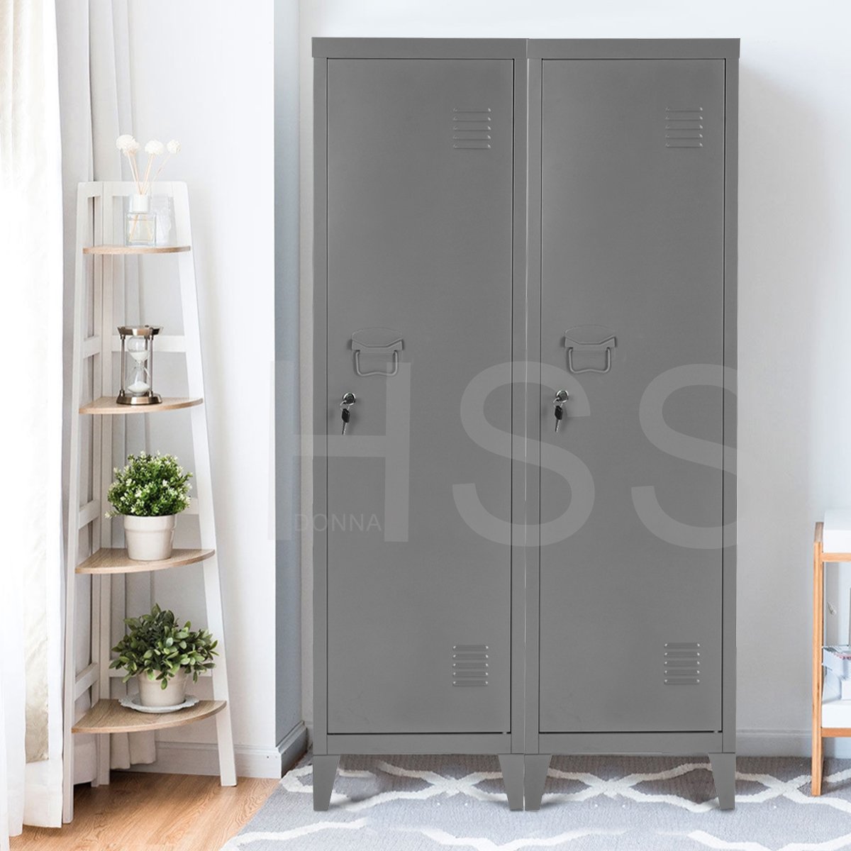 Armoire de rangement en métal 1 porte 3 étagères style industriel, COUNCILBLUFFS gris, MEUBLES COSY