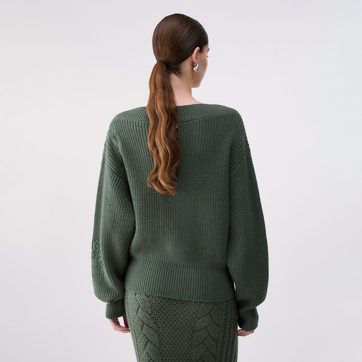 Maille en laine avec broderie vert foncé, LIU JO