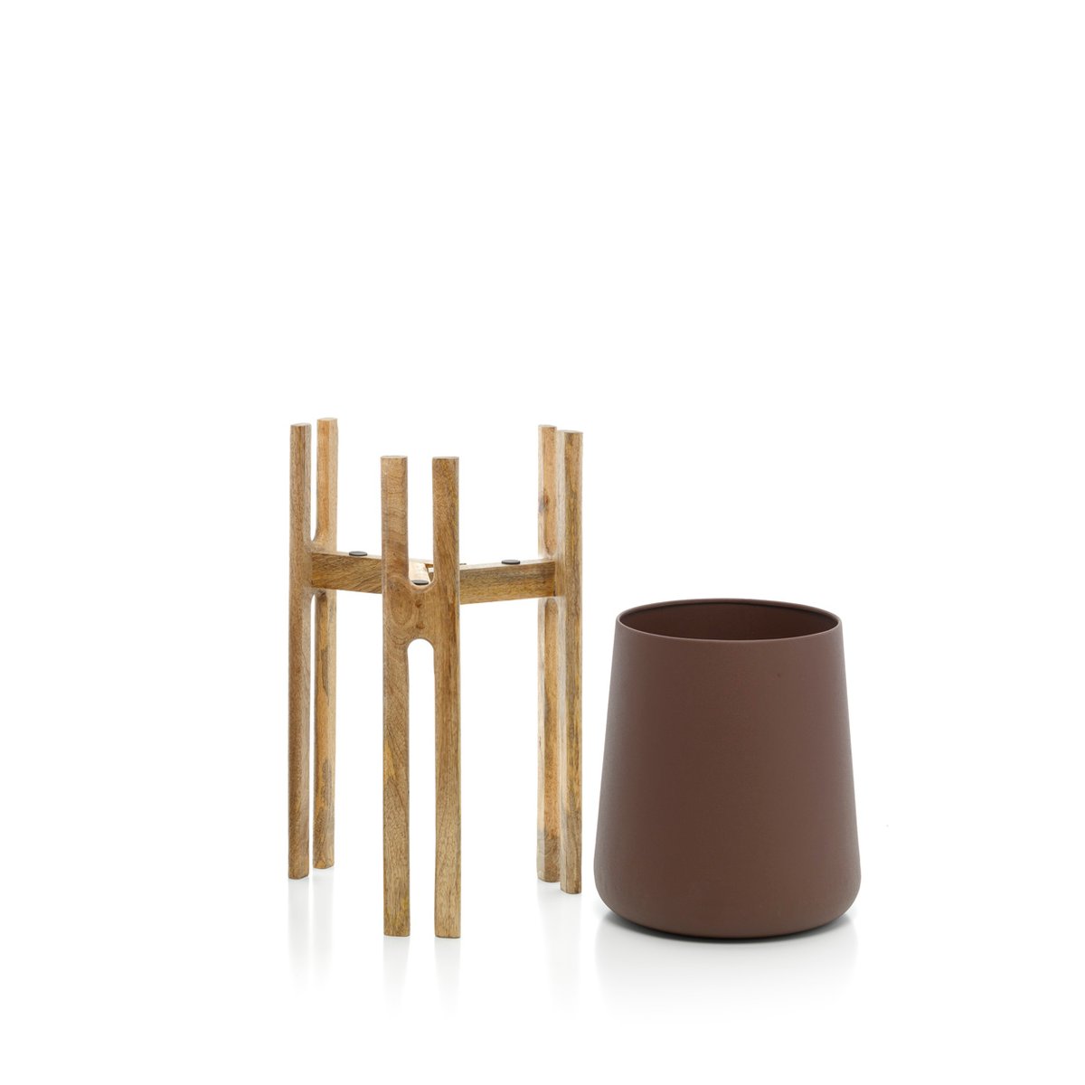 Cache-pot en laiton et bois FORKED brun naturel, BAZAR BIZAR