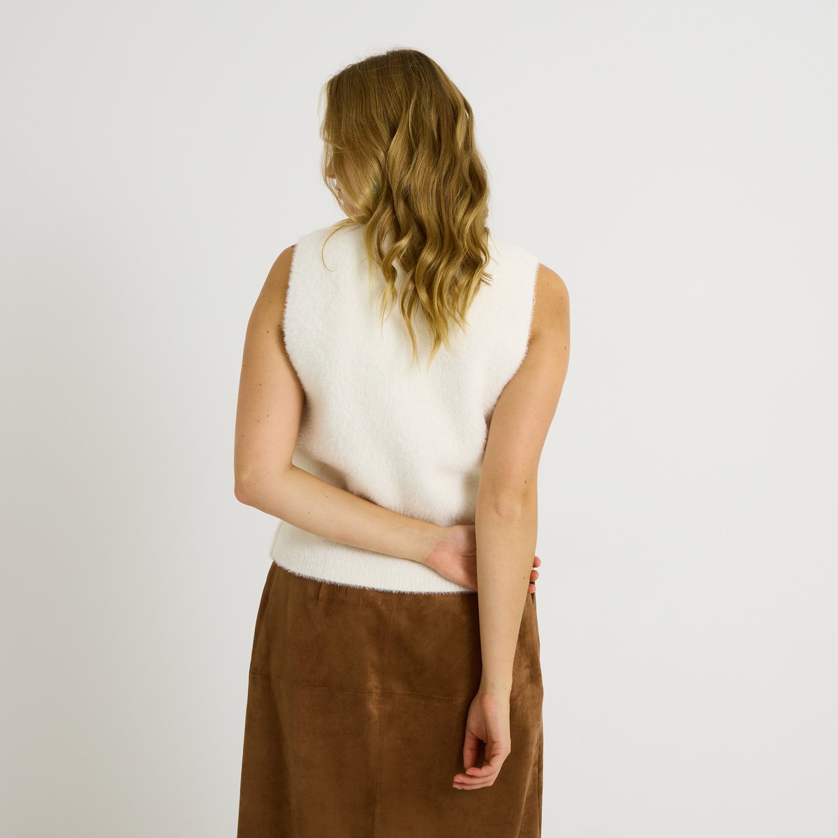 Pull fluffy sans manches blanc cassé ecru, GRAIN DE MALICE