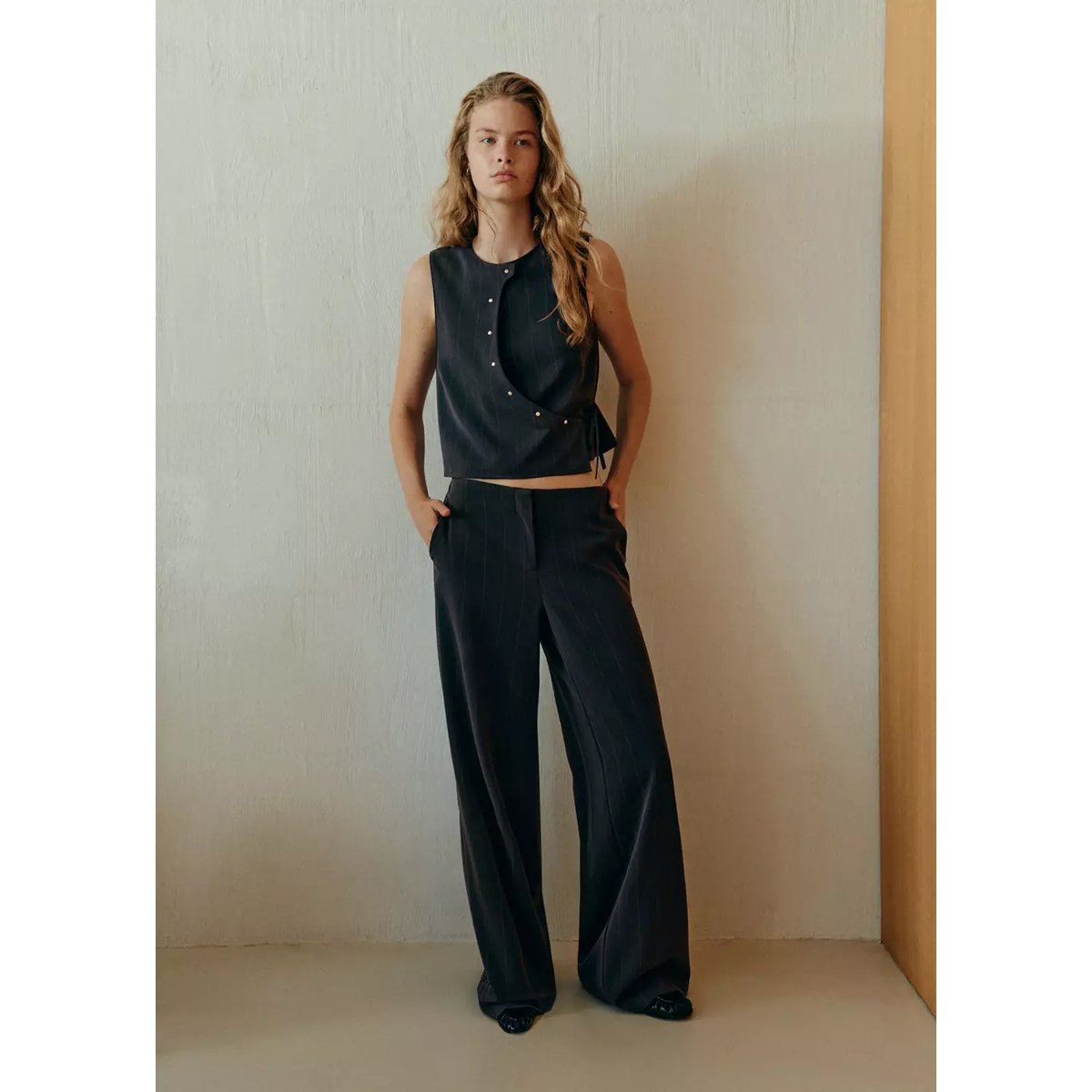 Pantalon wide leg à rayures tennis en contraste gris, MANGO TEEN