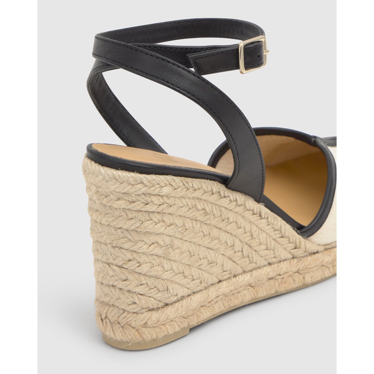 Espadrilles compensées avec finitions en cuir à bride cheville CECILIA crème, CASTANER