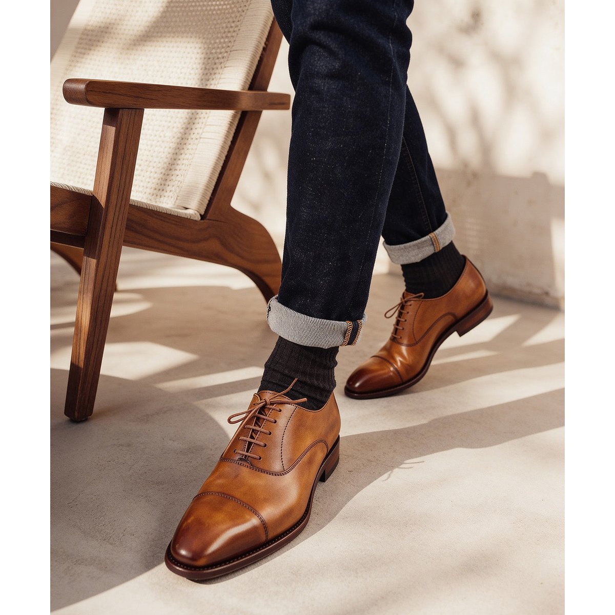 Richelieu cuir patiné CONSUL marron clair, FINSBURY