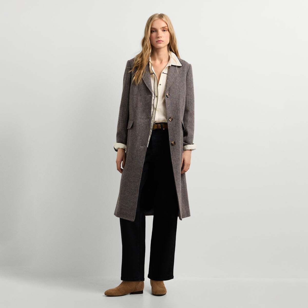 Manteau Long À Chevrons beige pierre foncée, PEPE JEANS
