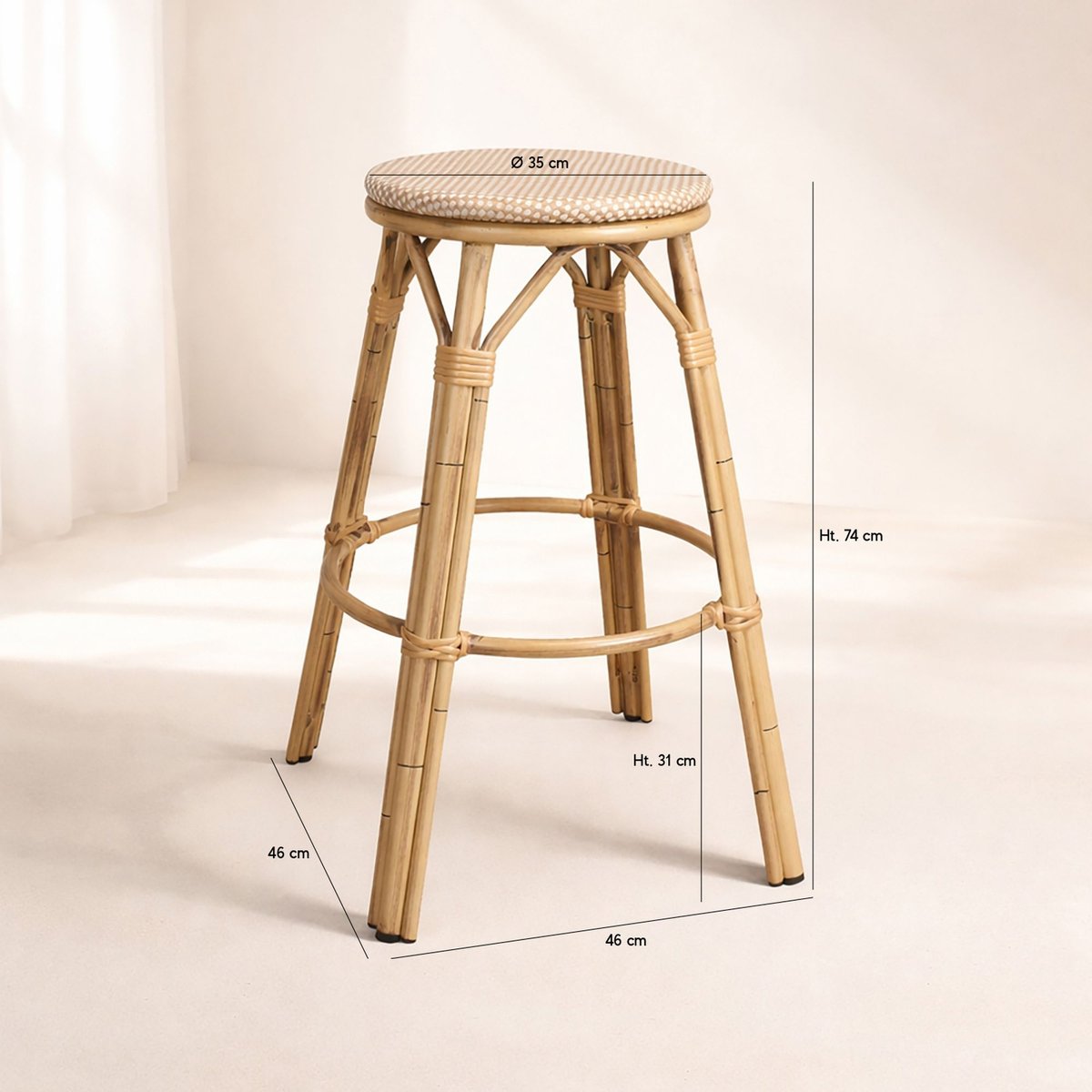 Tabouret de bar effet rotin naturel, AMALFI beige, NOW'S HOME