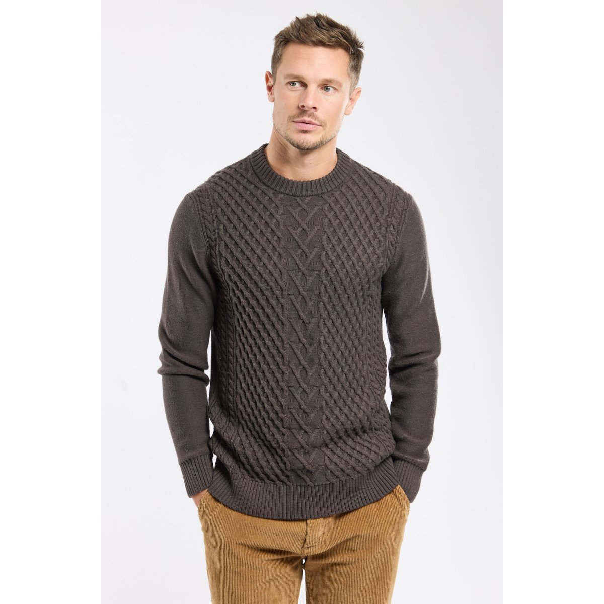 Pull torsades en coton et laine nine iron, ARMOR-LUX