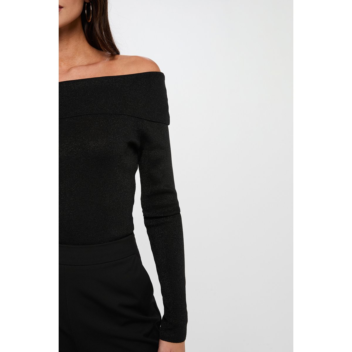Pull col bardot métallisé noir, MORGAN