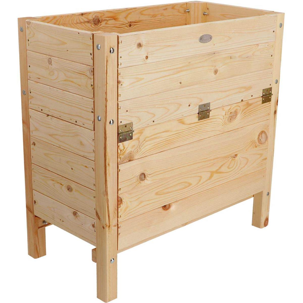 Carré potager avec espace de stockage en pin beige, JARDINDECO