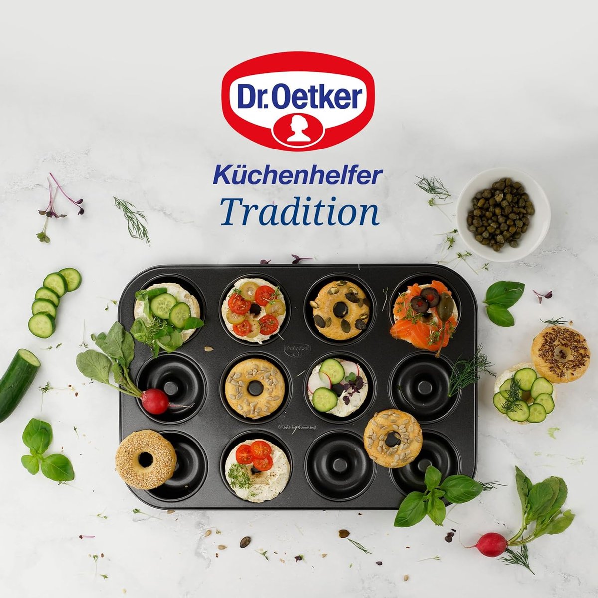 Ensemble de 2 Moules donut et bagel 12 empreintes noir, DR OETKER