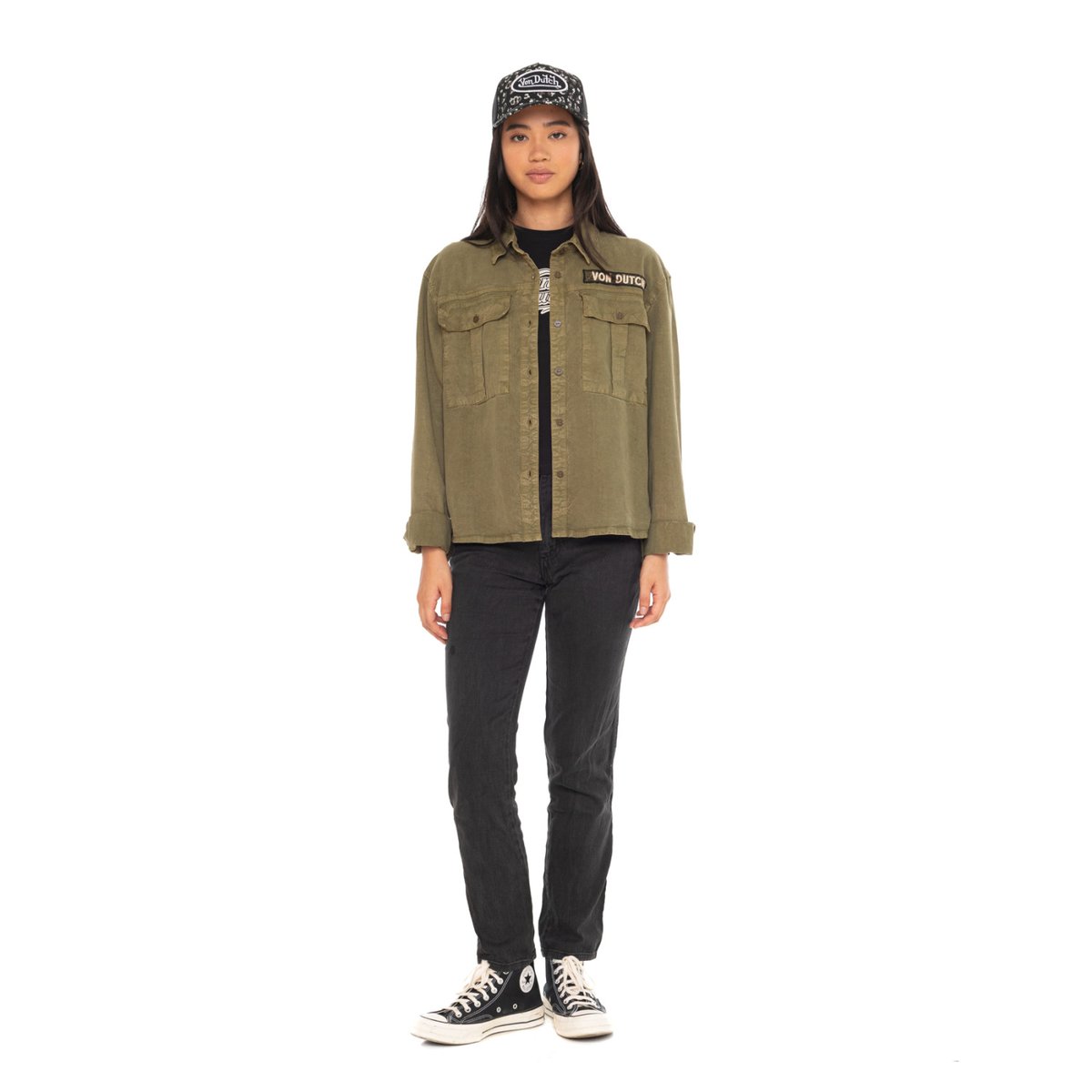 Chemise légère TAPE vert kaki/noir, VON DUTCH