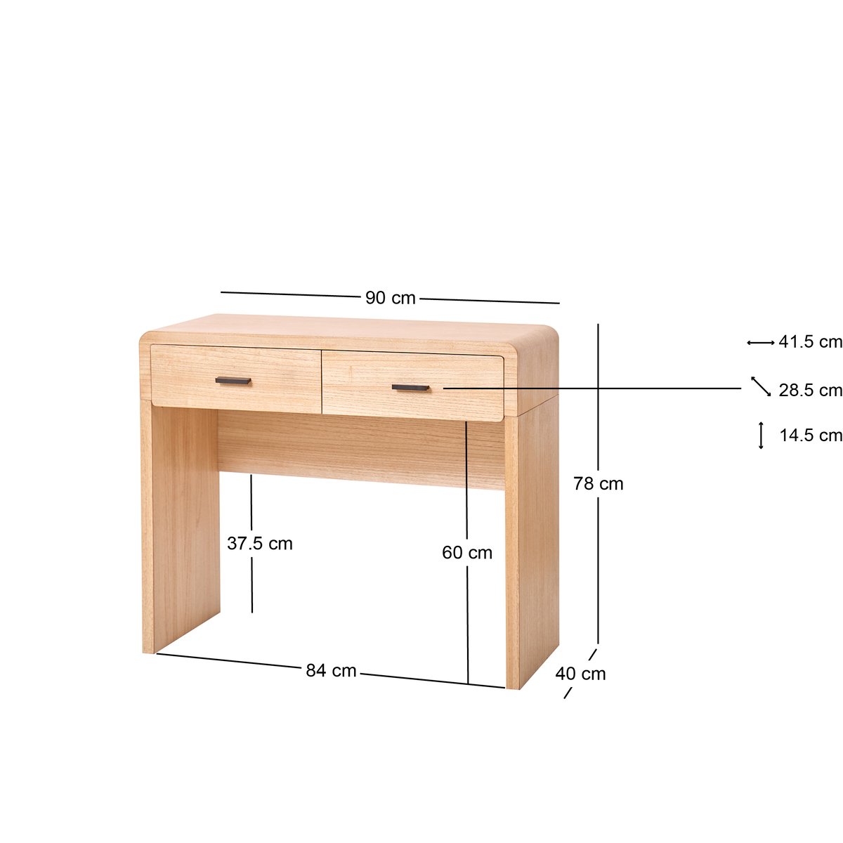 Console 2 tiroirs, bois, SKIVE bois naturel, NORDLYS