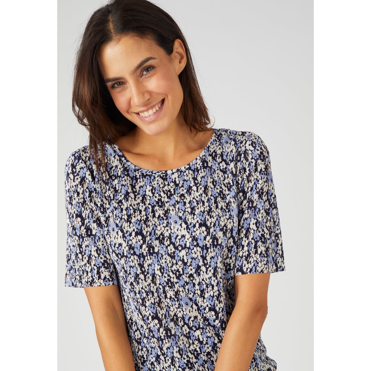 Top plissé permanent bleu fleuri, DAMART