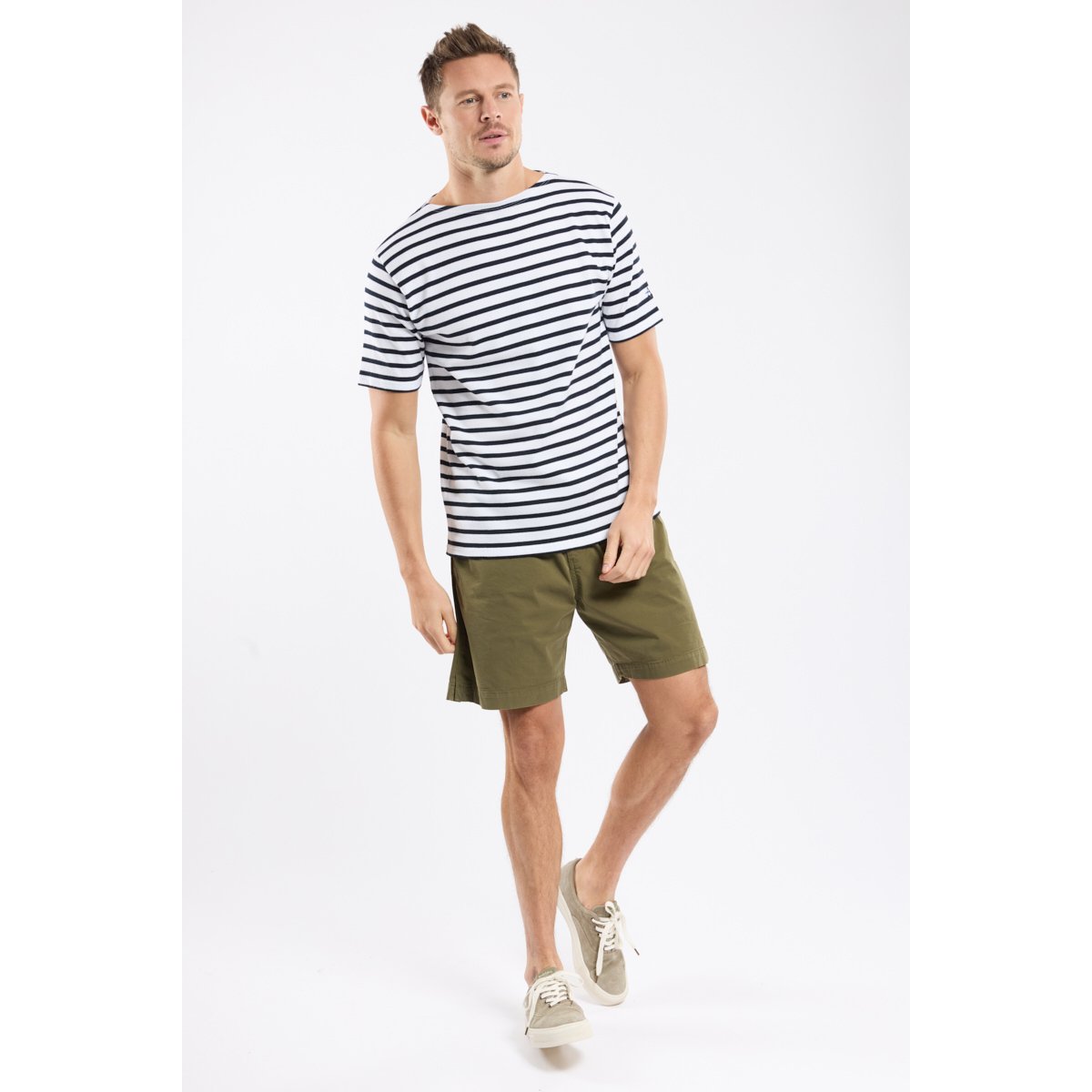 Marinière manches courtes en coton rustique blanc/rich navy, ARMOR-LUX