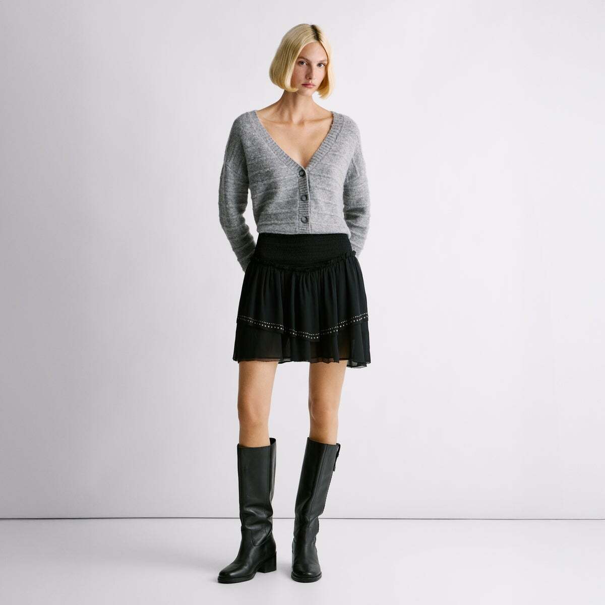 Jupe Courte En Chiffon noir, PEPE JEANS